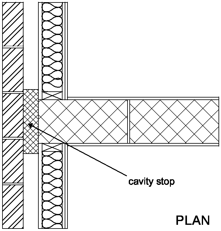 Diagram 2-9: Wall type 1  external cavity wall with timber frame inner leaf soundproofing