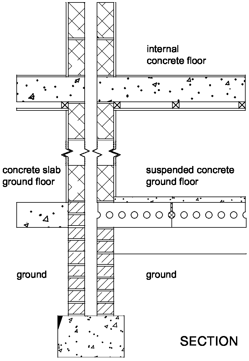Diagram 2-24: Wall type 2  internal concrete floor and concrete ground floor soundproofing